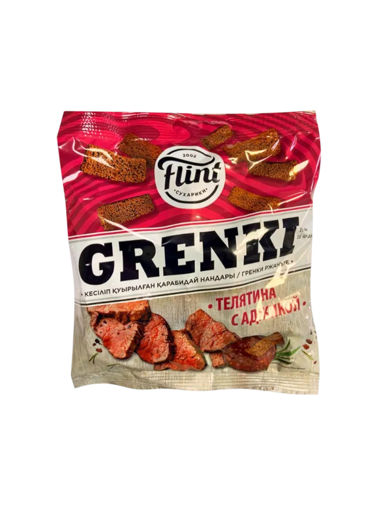ГРЕНКИ FLINT РЖАНЫЕ СО ВКУСОМ ТЕЛЯТИНЫ С АДЖИКОЙ 180Г 