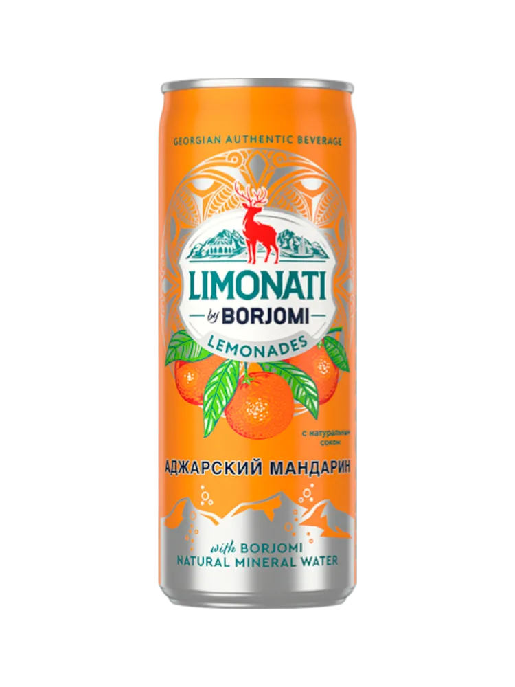 НАПИТОК БЕЗАЛКОГОЛЬНЫЙ LIMONATI BY BORJOMI МАНДАРИН 0.33Л (12) 