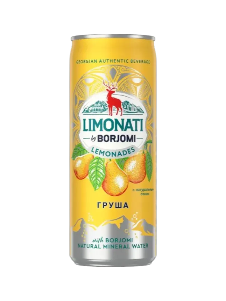 НАПИТОК БЕЗАЛКОГОЛЬНЫЙ LIMONATI BY BORJOMI ГРУША 0.33Л (12)  - фото 1
