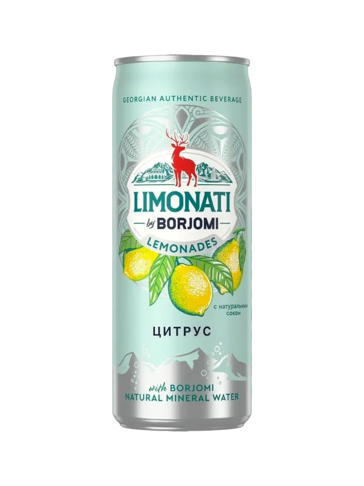 НАПИТОК БЕЗАЛКОГОЛЬНЫЙ LIMONATI BY BORJOMI ЦИТРУС 0.33Л (12)  - фото 1