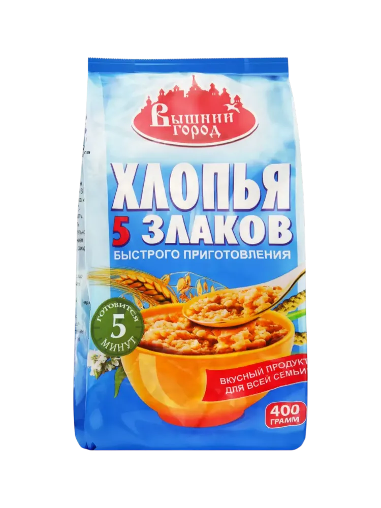 ХЛОПЬЯ ВЫШНИЙ ГОРОД 400Г 5 ЗЛАКОВ Б/П