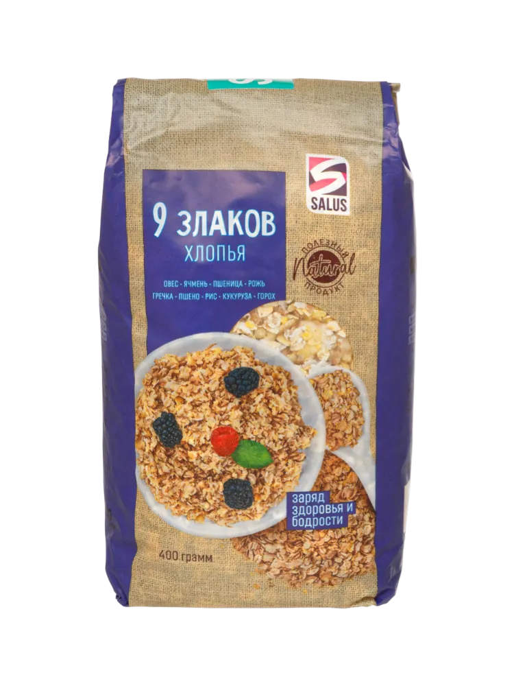 ХЛОПЬЯ SALUS 9 ЗЛАКОВ 400ГР М/У