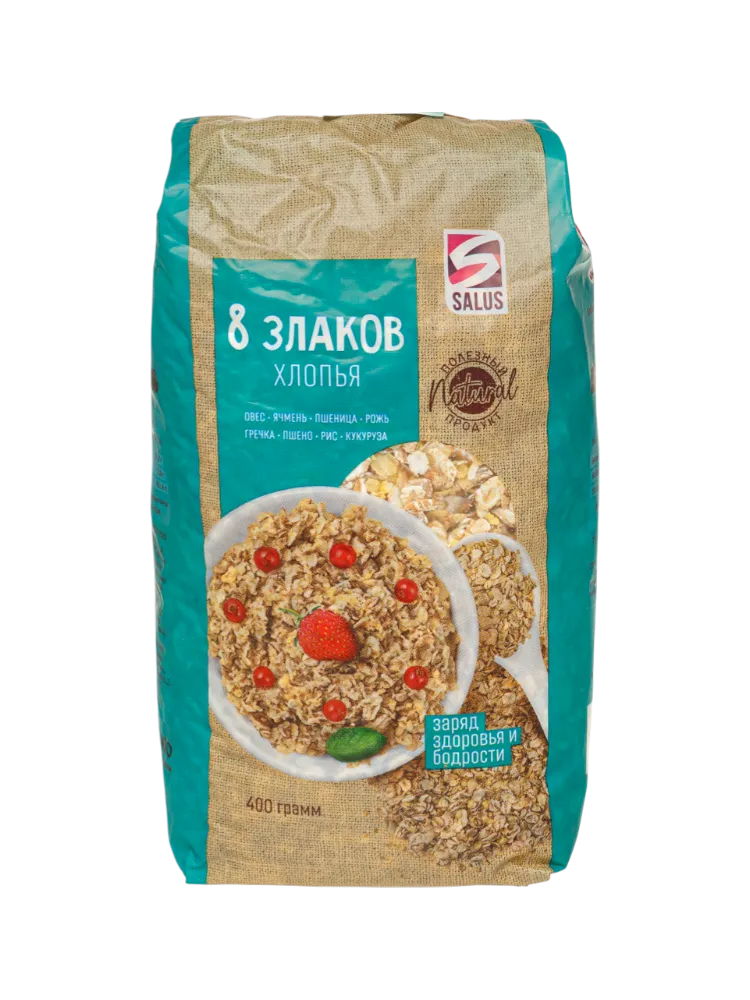 ХЛОПЬЯ SALUS 8 ЗЛАКОВ 400ГР М/У