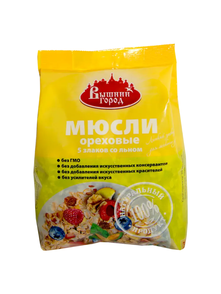 МЮСЛИ ВЫШНИЙ ГОРОД 350Г ОРЕХОВЫЕ/5 ЗЛАКОВ/ОРЕХ/СЕМЕЧ/ЦУКАТЫ