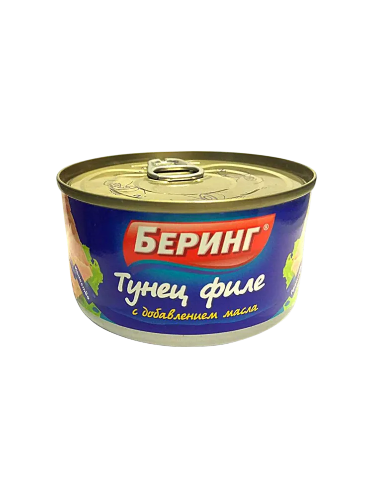 КОНСЕРВЫ ТУНЕЦ ФИЛЕ С ДОБАВЛЕНИЕМ МАСЛА 185ГР*48 С/К Ж/Б БЕРИНГ