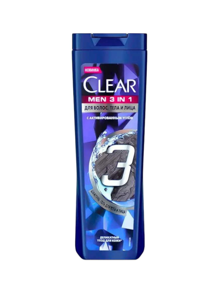 ШАМПУНЬ CLEAR 3IN1 С АКТИВИРОВАННЫМ УГЛЕМ 380МЛ