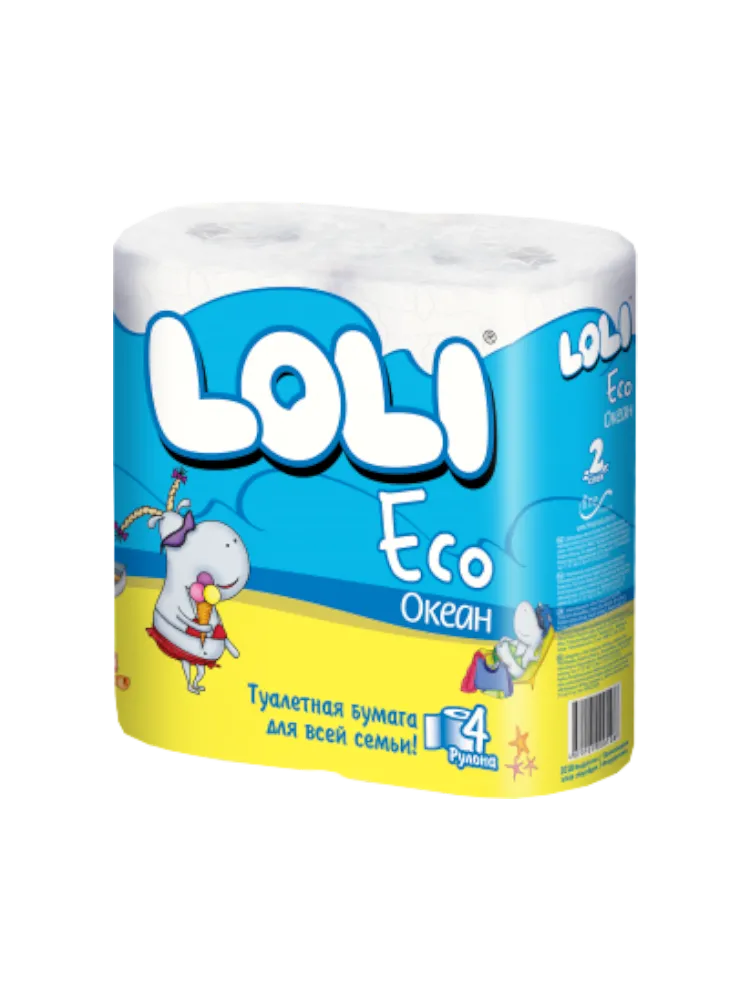ТУАЛЕТНАЯ БУМАГА LOLI ECO ОКЕАН АРОМАТИЗИР 2СЛ 4РУЛ(12)
