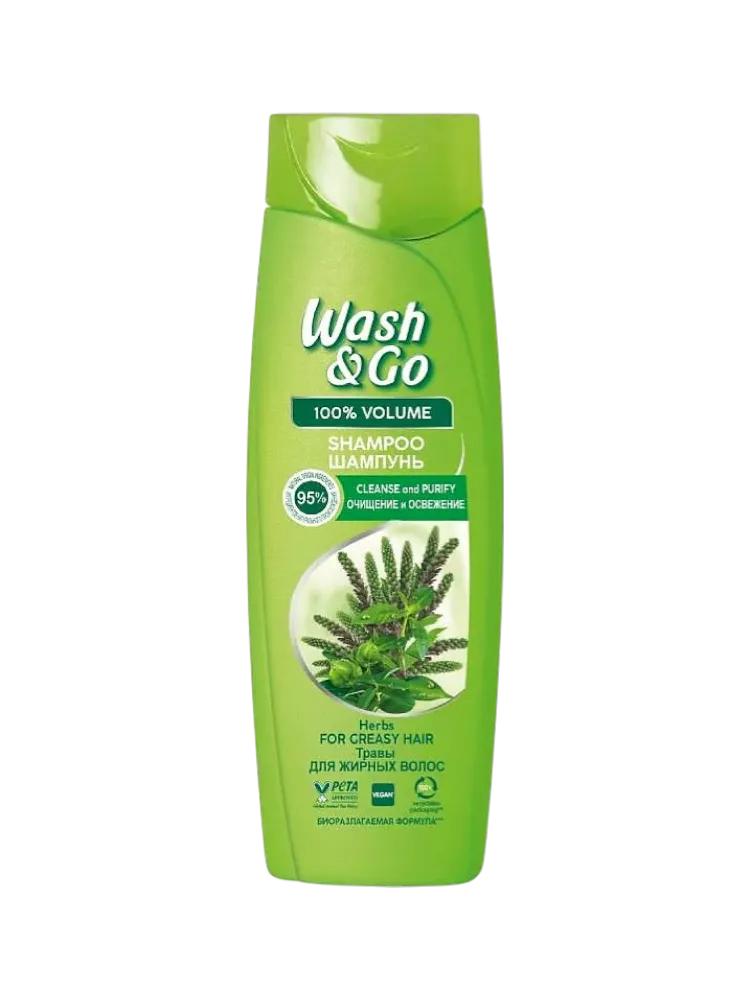ШАМПУНЬ WASH&GO Д/ЖИРНЫХ ВОЛОС С ЭКСТРАКТОМ ТРАВ 360МЛ(6)