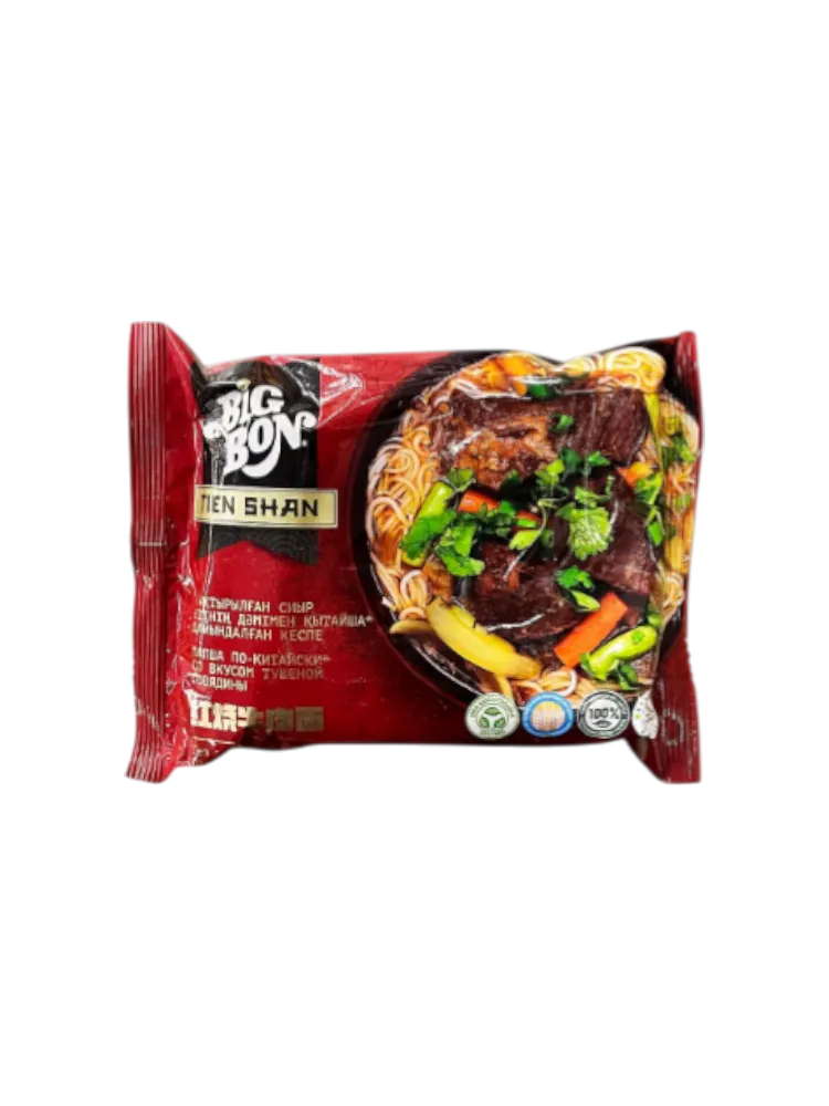 ЛАПША BIGBON ПО-КИТАЙСКИ СО ВКУСОМ ТУШЕНОЙ ГОВЯДИНЫ 95Г ПАК 