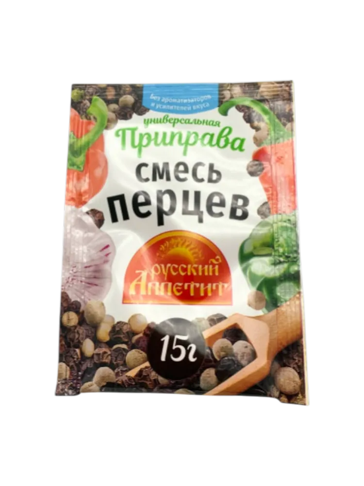 ПРИПРАВА РУССКИЙ АППЕТИТ 15Г СМЕСЬ ПЕРЦЕВ УНИВЕРСАЛЬНАЯ (35)