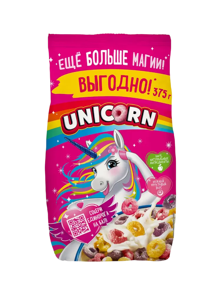 СУХ ЗАВТРАК UNICORN 375Г С ФРУКТОВЫМ ВКУСОМ