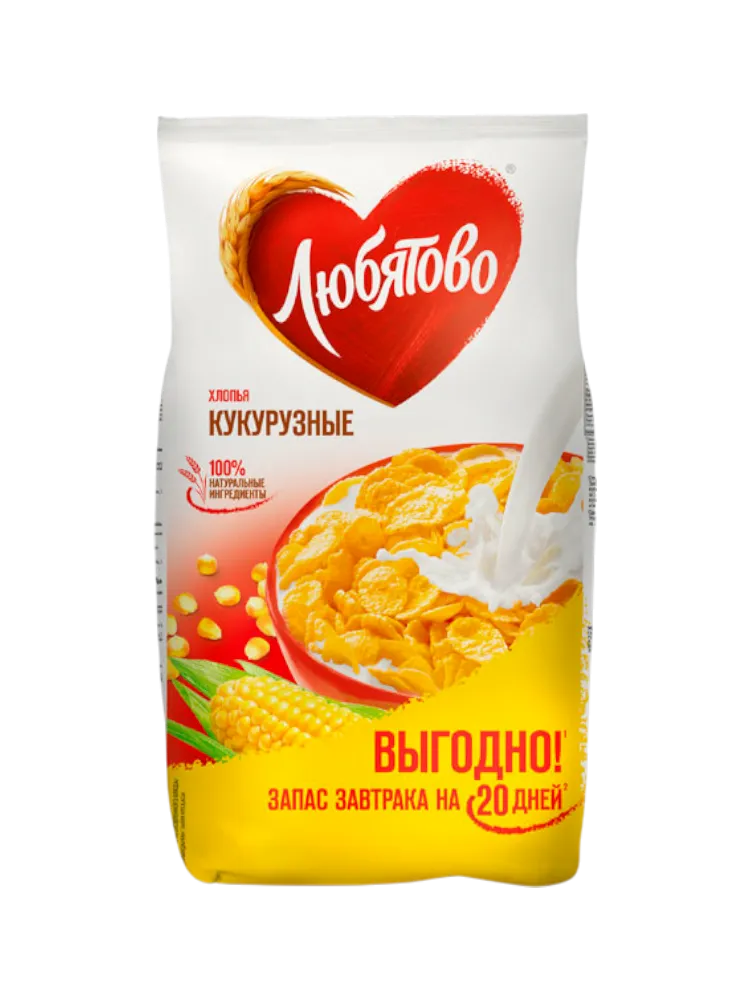 ХЛОПЬЯ КУКУРУЗНЫЕ  ЛЮБЯТОВО 600Г   