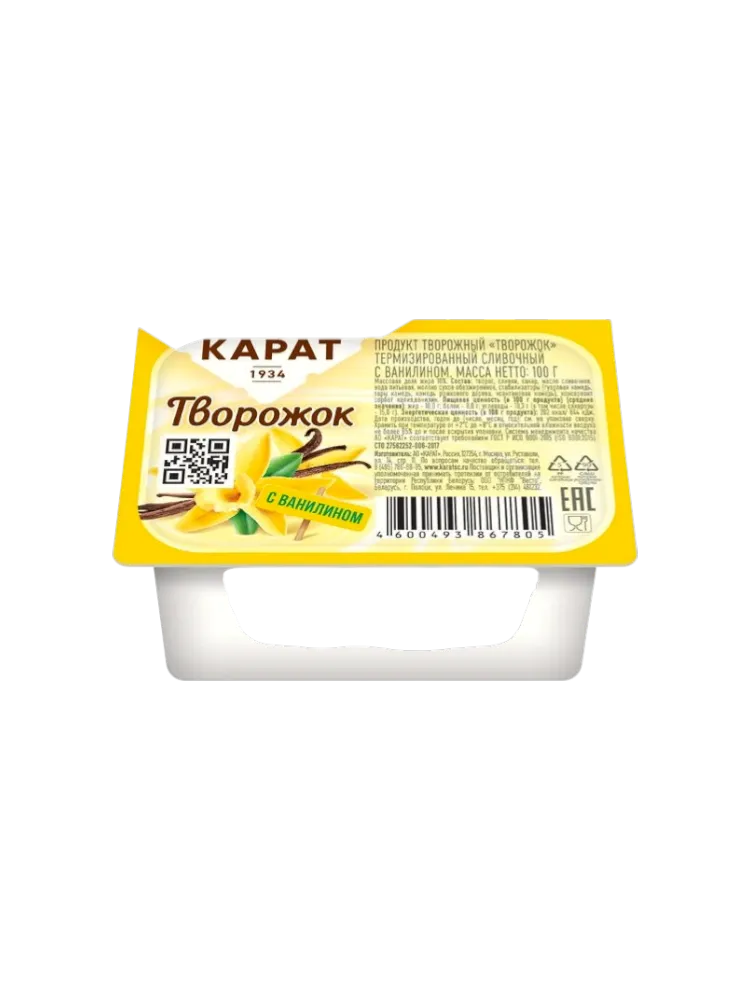 ТВОРОЖОК КАРАТ 100Г ВАНИЛЬ 