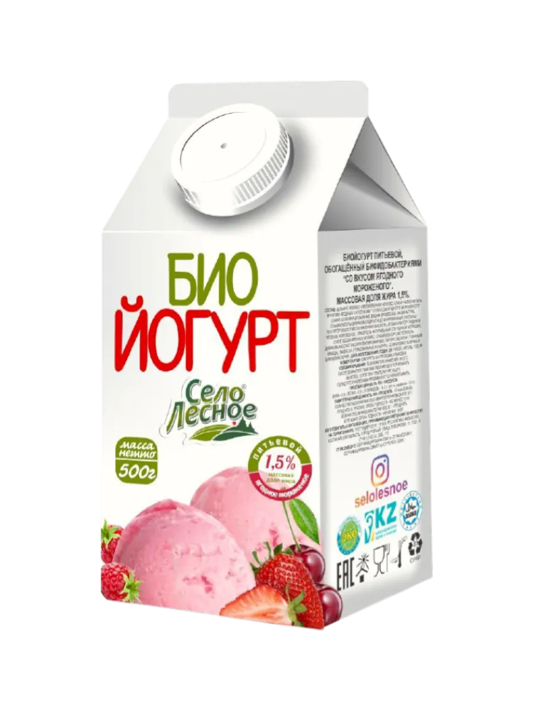 БИОЙОГУРТ СЕЛО ЛЕСНОЕ ЯГОДНОЕ МОРОЖЕННОЕ 1,5% 500Г Т/П