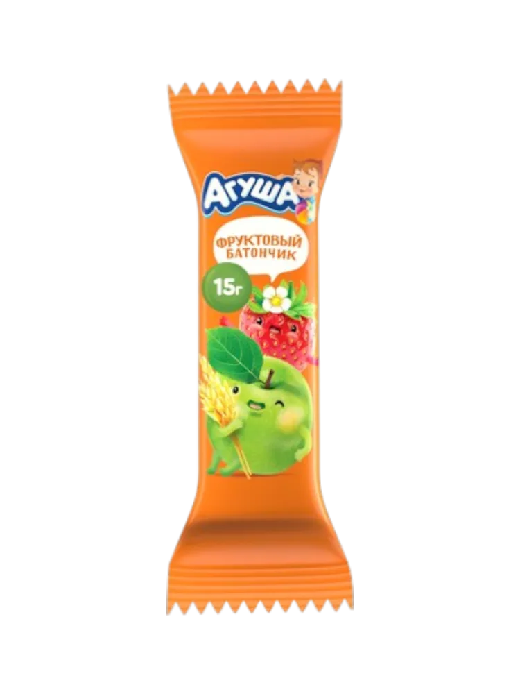 БАТОНЧИК ФРУКТОВЫЙ  АГУША  ЯБЛОКО, КЛУБНИКА, ЗЛАКИ  15Г