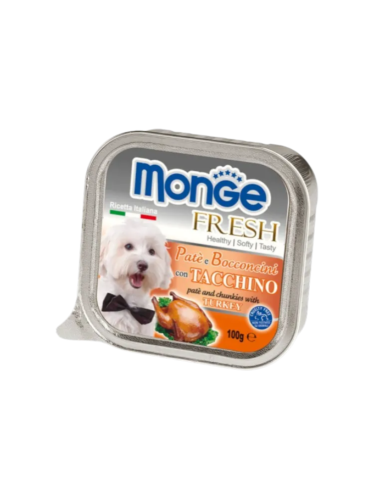 MONGE FRESH Pate with Bocconcini Turkey,мясной паштет с кусочками индейки для собак.
