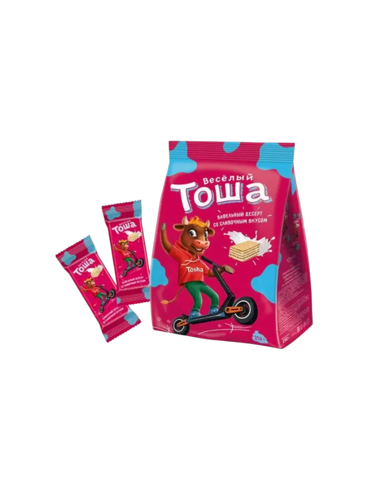 ВАФЛИ ВЕСЕЛЫЙ ТОША СО СЛИВОЧНЫМ ВКУСОМ 250Г