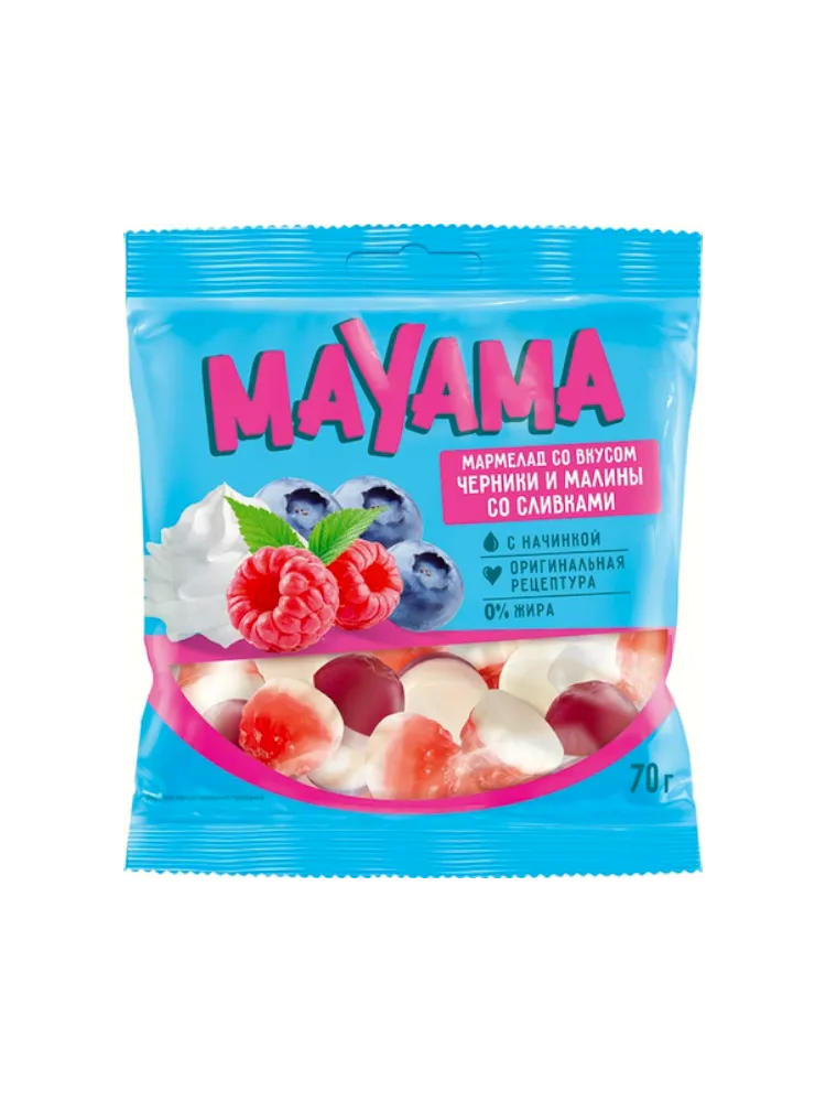 ЖЕВ МАРМЕЛАД МАЯМА 70Г СО ВКУСОМ МАЛИНА/ЧЕРНИКА СО СЛИВКАМИ