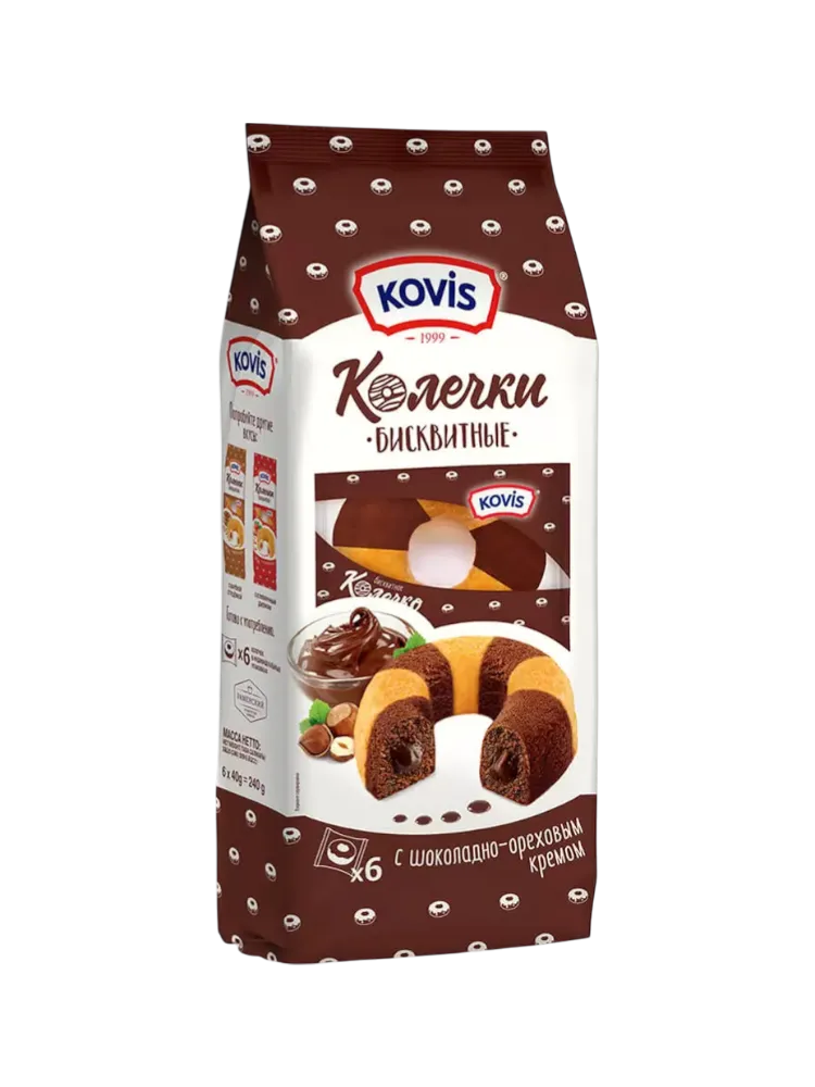 ПИРОЖНЫЕ КОЛЕЧКИ KOVIS 240Г С ШОКОЛАД(6)