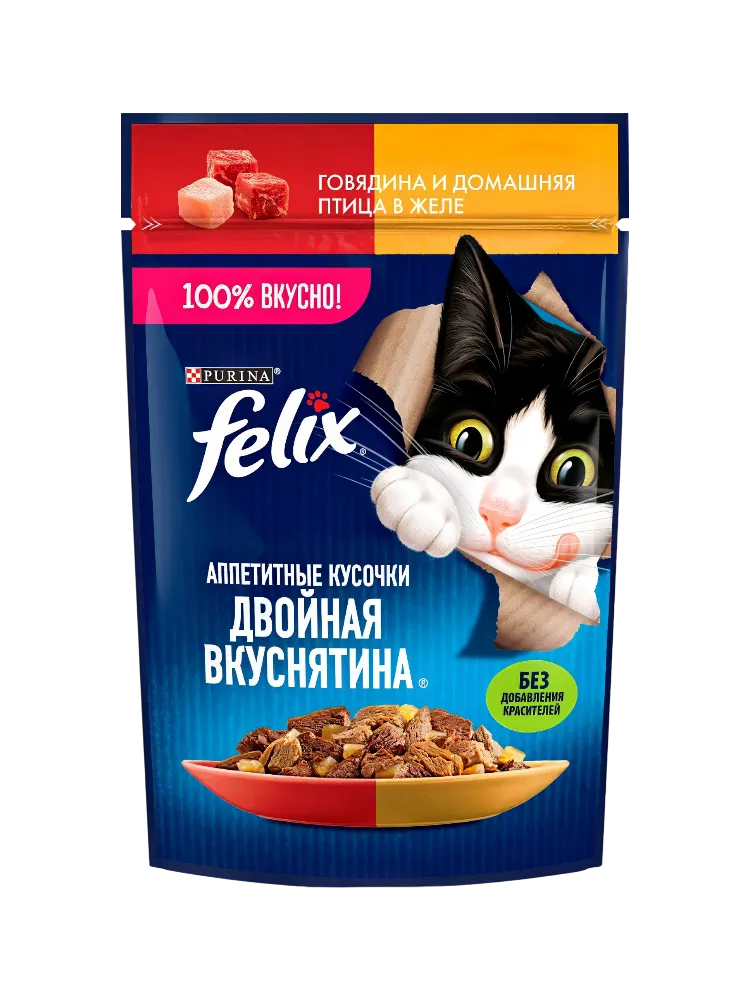 КОРМ Д/КОШЕК FELIX ДВОЙНАЯ ВКУСНЯТИНА ЖЕЛЕ ГОВЯДИНА/ДОМ ПТИЦА 75Г