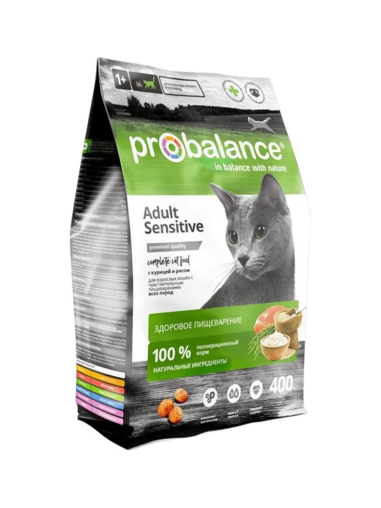 КОРМ Д/КОШЕК PROBALANCE ADULT SENSITIVE С КУРИЦЕЙ И РИСОМ 400Г
