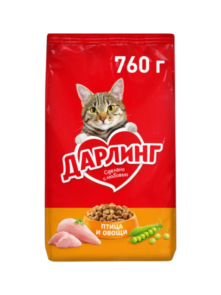 КОРМ СУХОЙ Д/КОШЕК ДАРЛИНГ 760Г ПТИЦА&ОВОЩИ Д/ВЗРОСЛЫХ