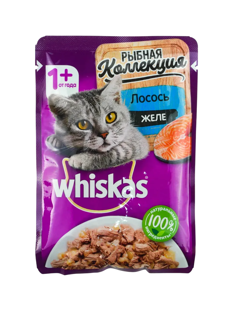 КОРМ Д/КОШЕК WHISKAS 85Г ЖЕЛЕ ЛОСОСЬ(40)
