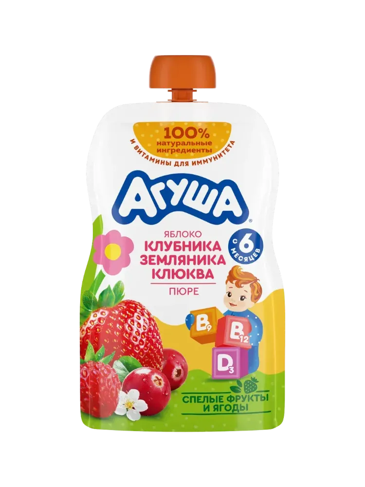 ПЮРЕ АГУША ЯБЛОКО/КЛУБНИКА/ЗЕМЛЯНИКА/КЛЮКВА 80Г