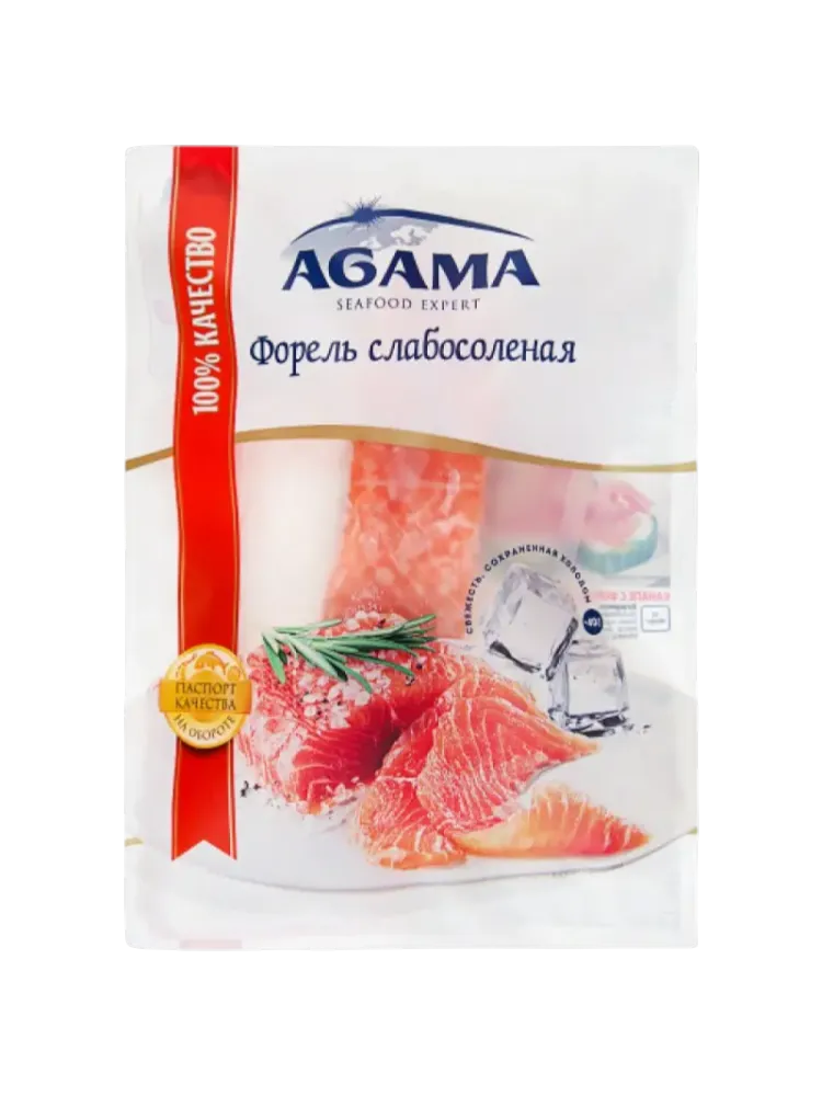 РЫБА ФОРЕЛЬ AGAMA ФИЛЕ КУСОК С КОЖЕЙ С/М 200Г
