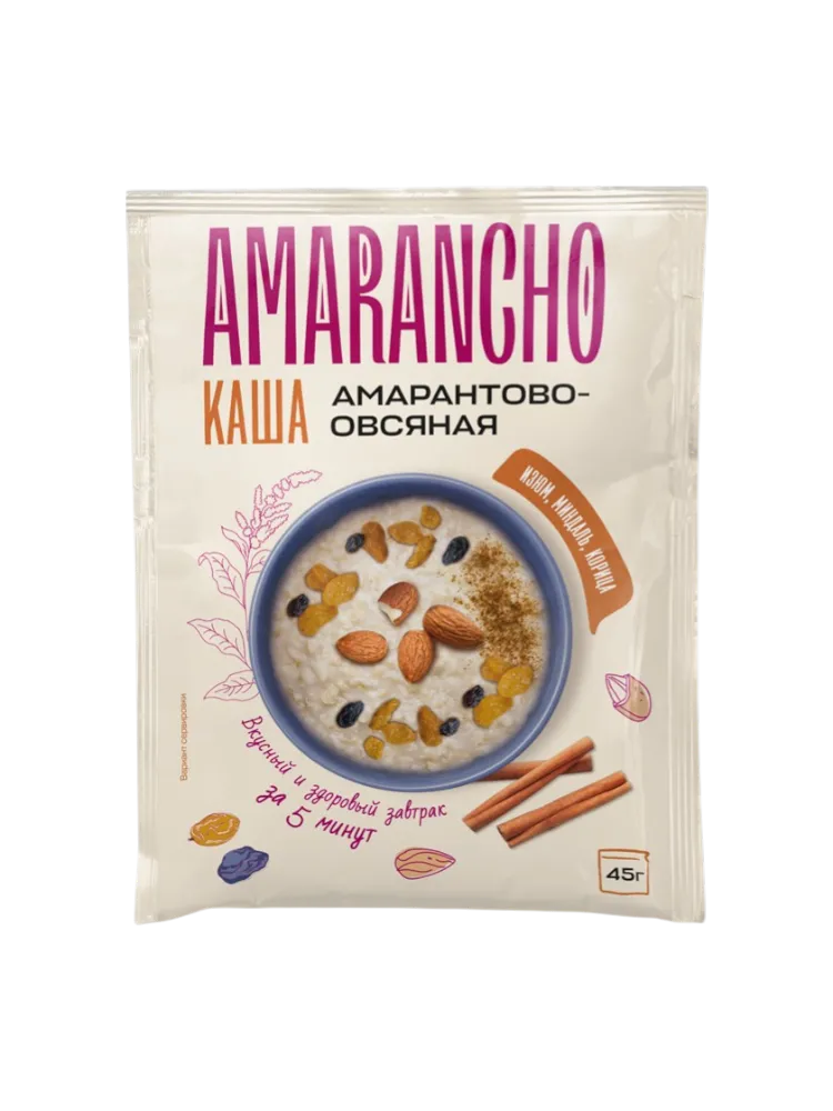 КАША AMARANCHO 45Г АМАРАНТОВО ОВСЯНАЯ ИЗЮМ/МИНДАЛЬ/КОРИЦА