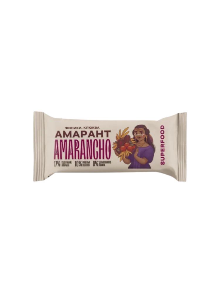 БАТОНЧИК AMARANCHO 30Г АМАРАНТ/ФИНИКИ/КЛЮКВА