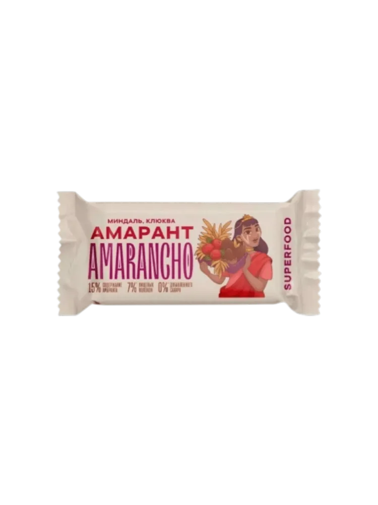 БАТОНЧИК AMARANCHO 30Г АМАРАНТ/МИНДАЛЬ/КЛЮКВА