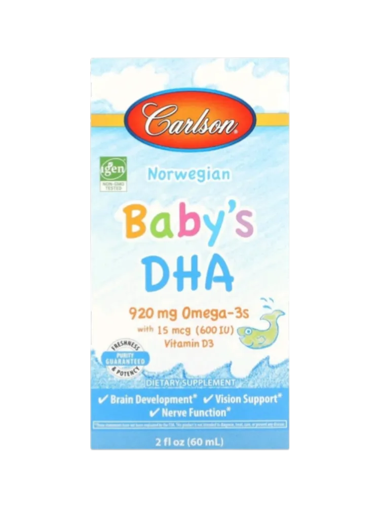 Омега 3 с витамином Д3 для младенцев. Carlson Baby's DHA **1,100 mg Omega-3s with Vitamin D3** **2 fl oz (60 ml)**