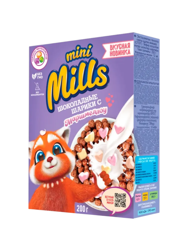 ШАРИКИ MINI MILLS 200Г ШОКОЛАДНЫЕ С МАРШМЕЛЛОУ