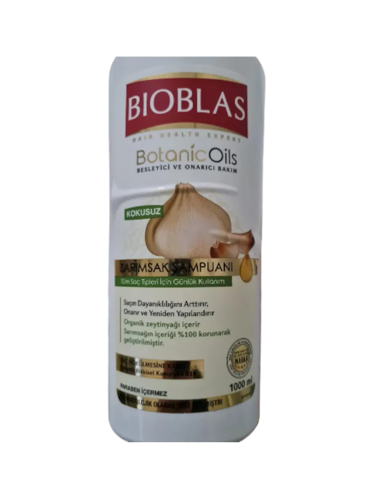 ШАМПУНЬ BIOBLAS 1Л ПРОТИВ ВЫПАДЕНИЯ С ЭКСТРАКТОМ ЧЕСНОКА/ОЛИВ.МАСЛА - фото 1