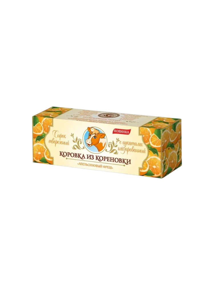 СЫРОК КОРОВКА ИЗ КОРЕНОВКИ ТВОРОЖНО ГЛАЗИР С ЦУКАТАМИ АПЕЛЬСИНОВЫЙ ФРЕШ 40Г
