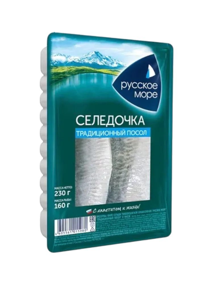 ПРЕСЕРВЫ РУССКОЕ МОРЕ ФИЛЕ СЕЛЬДИ ТРАДИЦИОННАЯ В МАСЛЕ 230Г