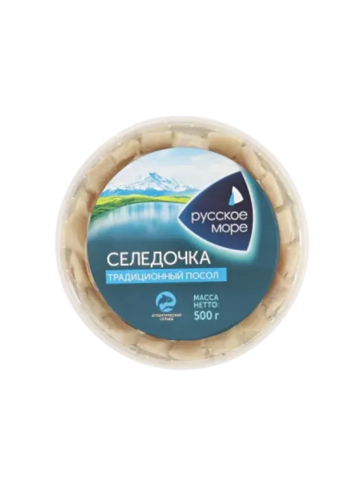 ПРЕСЕРВЫ РУССКОЕ МОРЕ ФИЛЕ КУС СЕЛЬДИ ТРАДИЦИОННАЯ В МАСЛЕ 500Г 