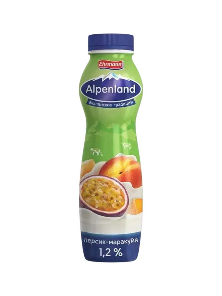 ЙОГУРТ ALPENLAND ПИТЬЕВОЙ ПЕРСИК И МАРАКУЙЯ 1,2% 420Г