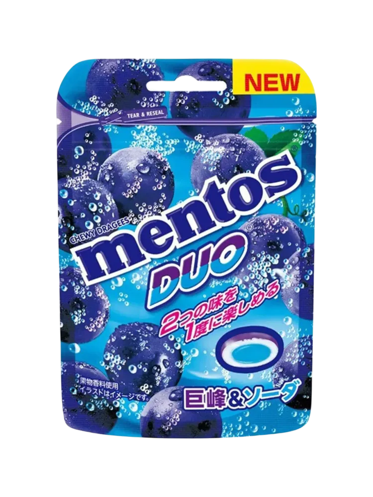 КОНФЕТА ЖЕВАТЕЛЬНАЯ MENTOS DUO СО ВКУСОМ ВИНОГРАДА И СОДОВОЙ 45Г