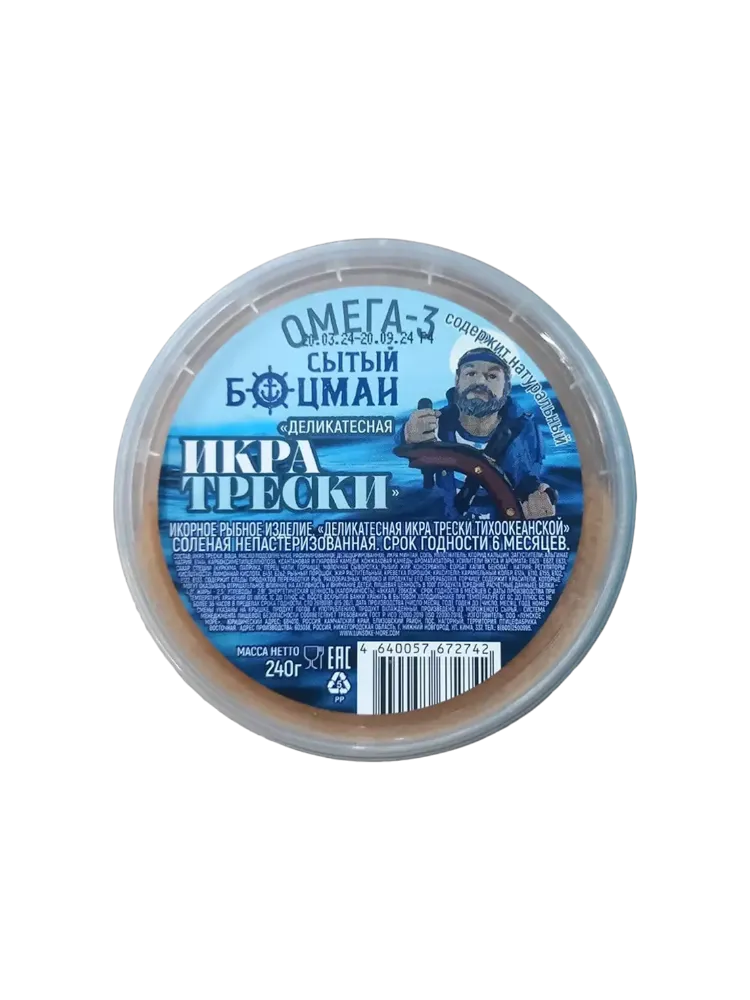 ИКРА СЫТЫЙ БОЦМАН 240Г ДЕЛИКАТЕСНАЯ ТРЕСКИ ПЛ/Б
