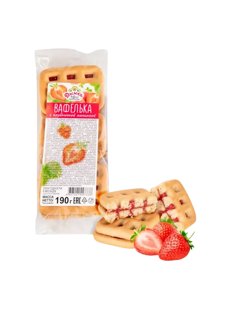 ПЕЧЕНЬЕ ДЫМКА 190Г ВАФЕЛЬКА С КЛУБНИЧНОЙ НАЧИНКОЙ