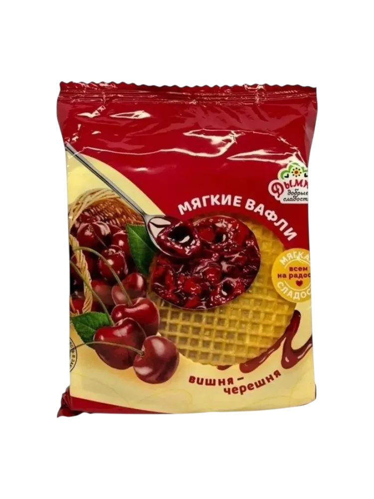 ВАФЛИ ДЫМКА 150Г МЯГКИЕ ВАФЛИ С НАЧИНКОЙ ВИШНЯ/ЧЕРЕШНЯ