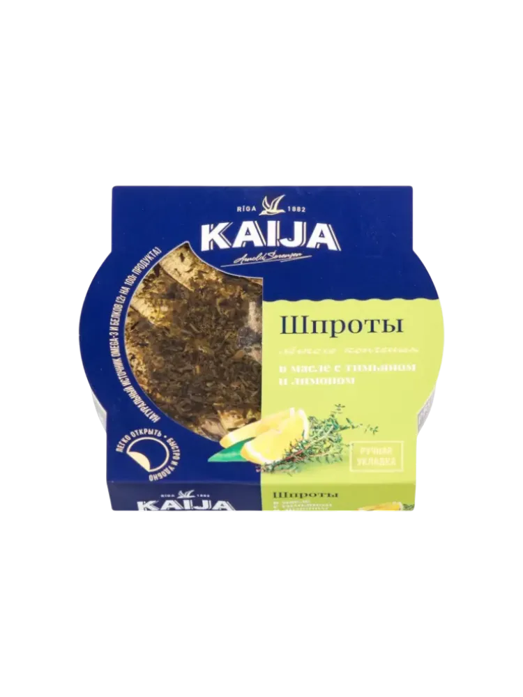 КОНСЕРВЫ KAIJA 120Г ШПРОТЫ В МАСЛЕ С ТИМЬЯНОМ И ЛИМОНОМ ПРОЗРАЧНЫЙ КЛЮЧ - фото 1