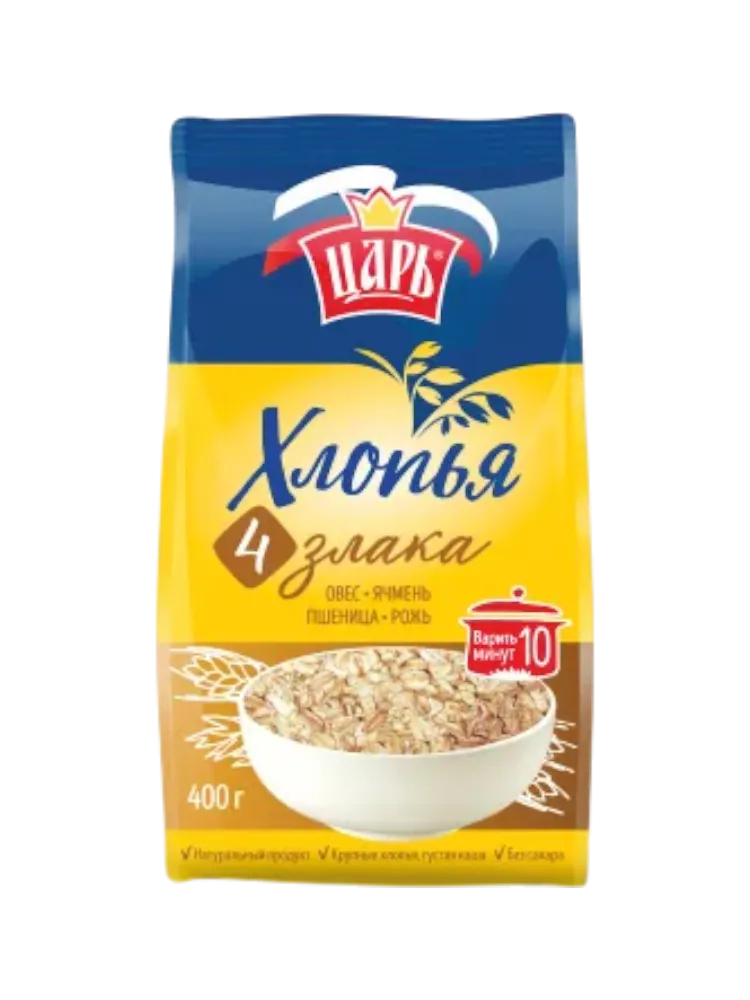 ХЛОПЬЯ ЦАРЬ 400Г 4 ЗЛАКА ПАК