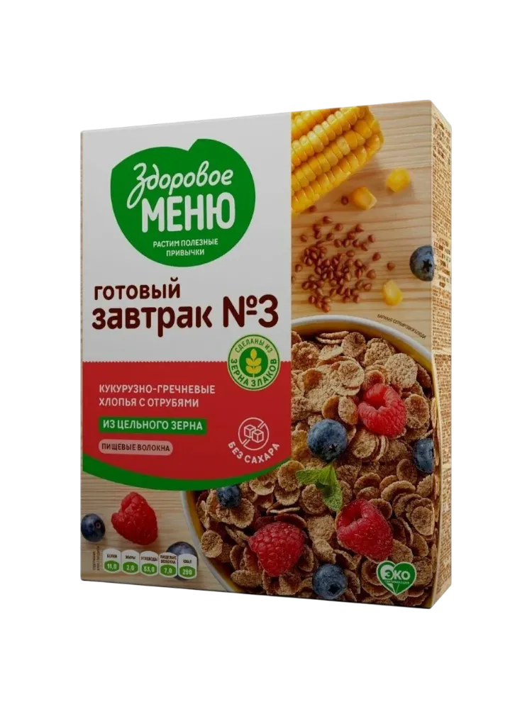 СУХ ЗАВТРАК ЗДОРОВОЕ МЕНЮ 200Г №3 ХЛОПЬЯ КУК-ГРЕЧ С ОТРУБ