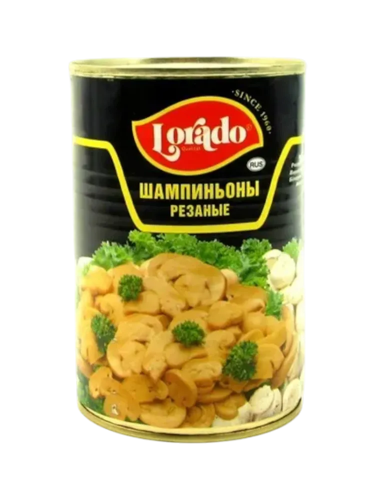ГРИБЫ LORADO ШАМПИНЬОНЫ РЕЗАНЫЕ 425МЛ