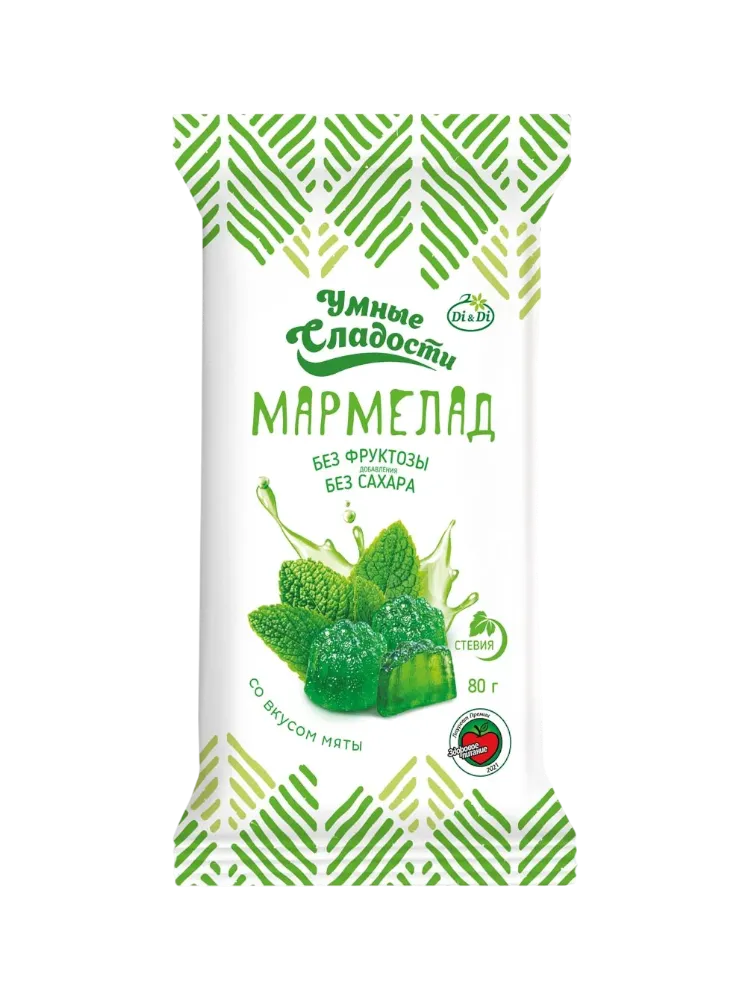 МАРМЕЛАД УМНЫЕ СЛАДОСТИ 80Г ЖЕЛЕЙНО/ФОРМОВОЙ СО СТЕВИЕЙ СО ВКУСОМ МЯТЫ