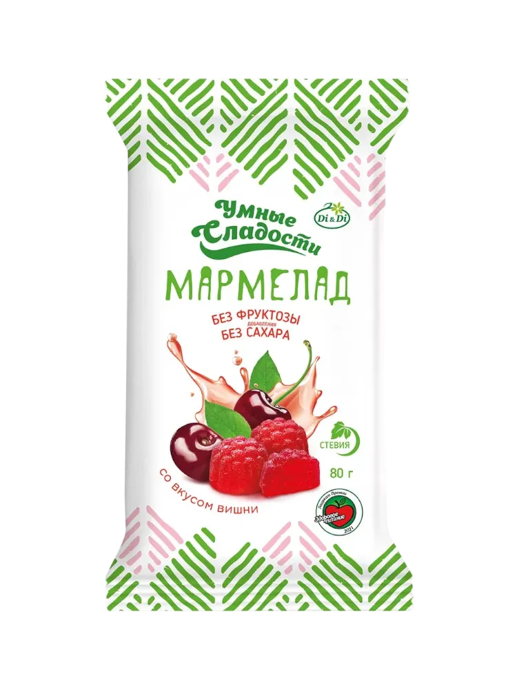 МАРМЕЛАД УМНЫЕ СЛАДОСТИ 80Г ЖЕЛЕЙНО/ФОРМОВОЙ СО СТЕВИЕЙ СО ВКУСОМ ВИШНИ