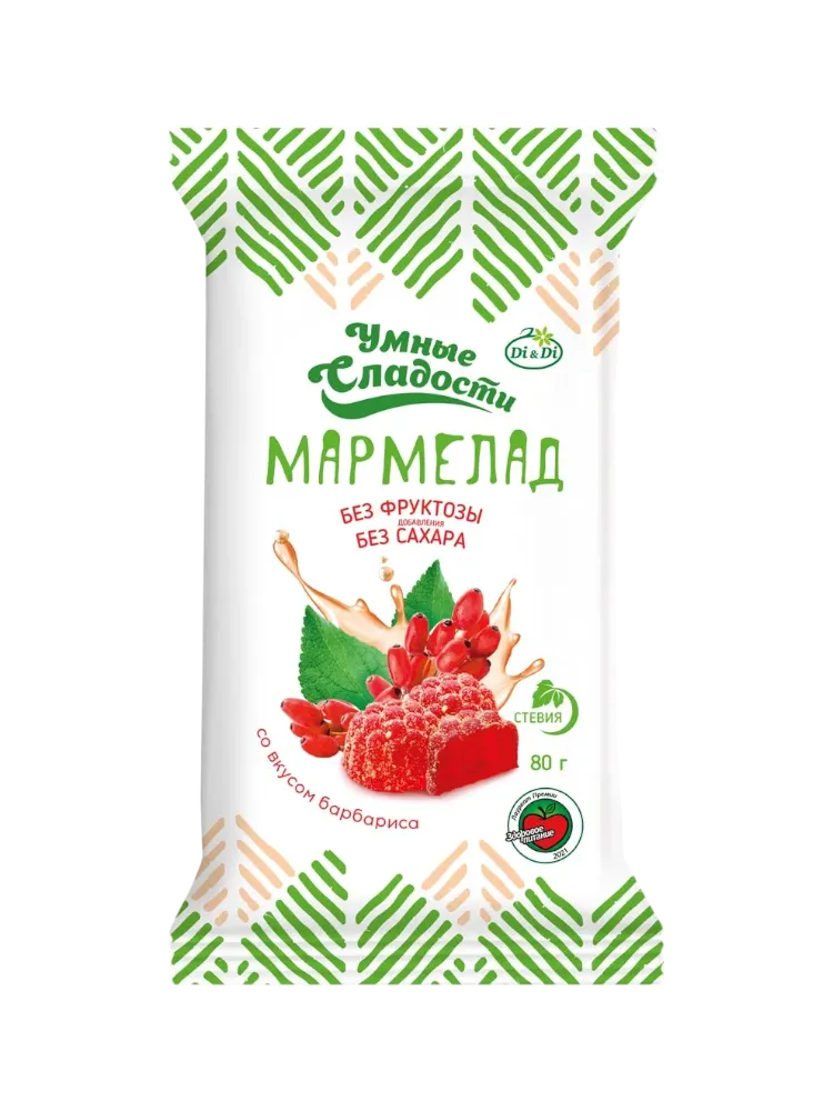 МАРМЕЛАД УМНЫЕ СЛАДОСТИ 80Г ЖЕЛЕЙНО/ФОРМОВОЙ СО СТЕВИЕЙ СО ВКУСОМ БАРБАРИСА